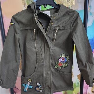 Hannah Banana Kids Raincoat with Floral Embroidery - Dark Green